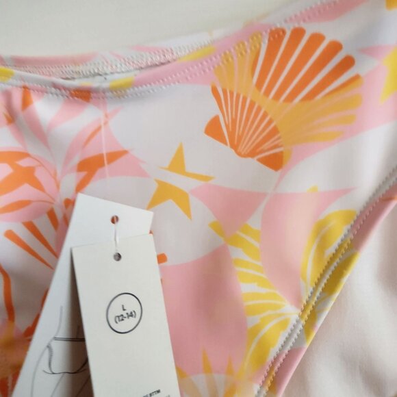 Floral High-Waisted Bikini Bottom With Adjustable Ties & Bead Accents L (12-14) - Picture 2 of 9